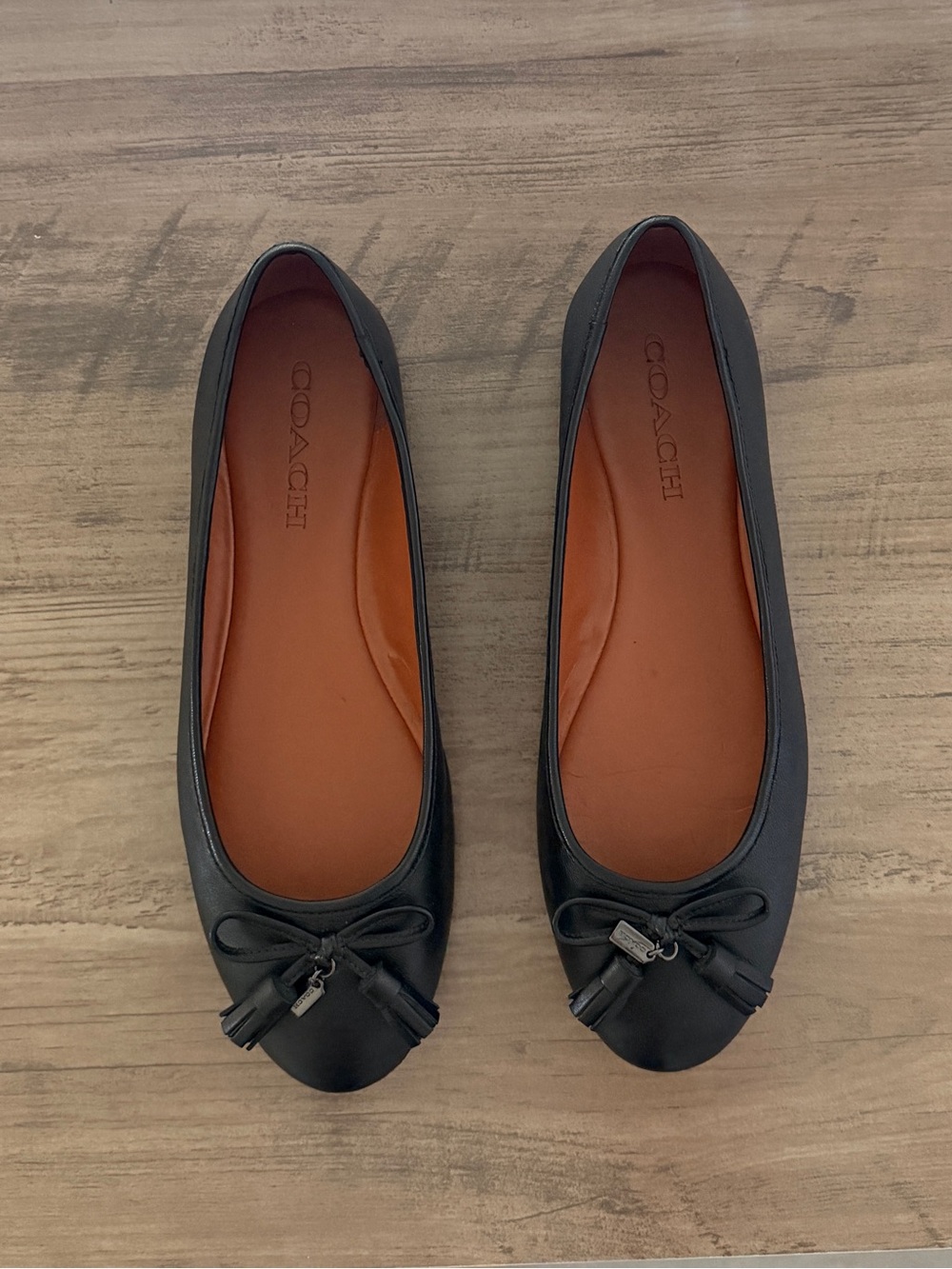 COACH Women's Black Leather Ballet Flats with Tassel Bow | Size 7.5 - Picture 2 of 9